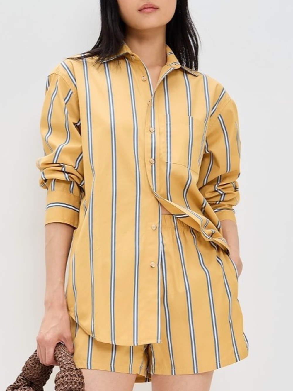 DONNI Poplin Shirt Butter Yellow Striped Oversized